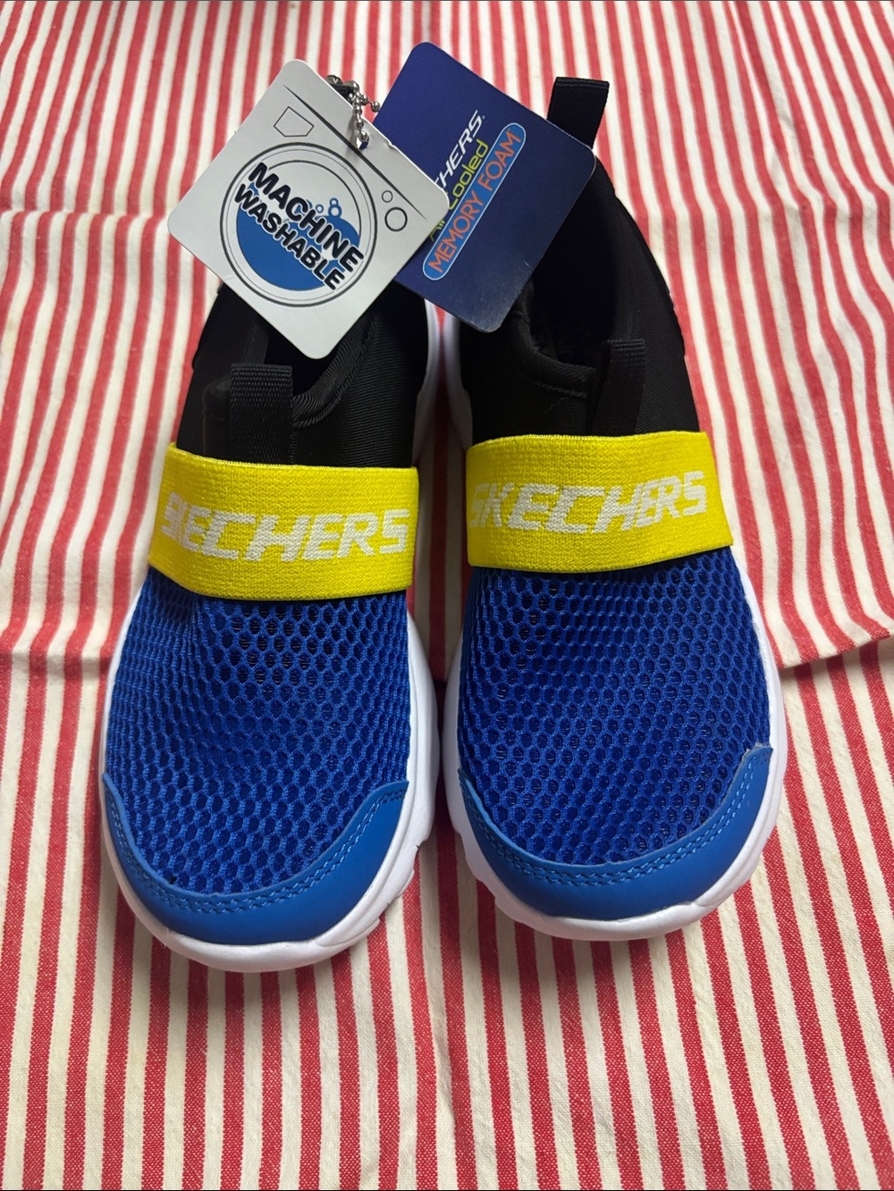 NWT Skechers Razor Flex Air Cooled Blue & Yellow Slip-On Mesh Sneakers